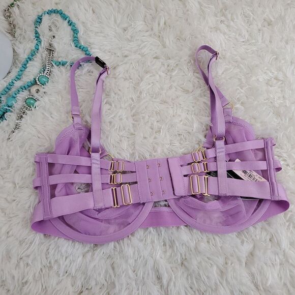 Victoria's Secret 38DD Lavender Cage harness unlined Balconet Very Sexy Bra - Picture 4 of 6